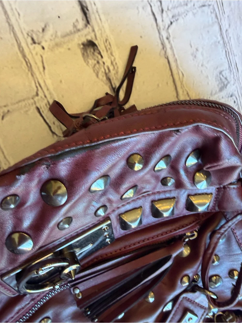Y2K Affliction Edgy Studded Handbag Purse Tote Steampunk Metal Bag Emo Goth Rock